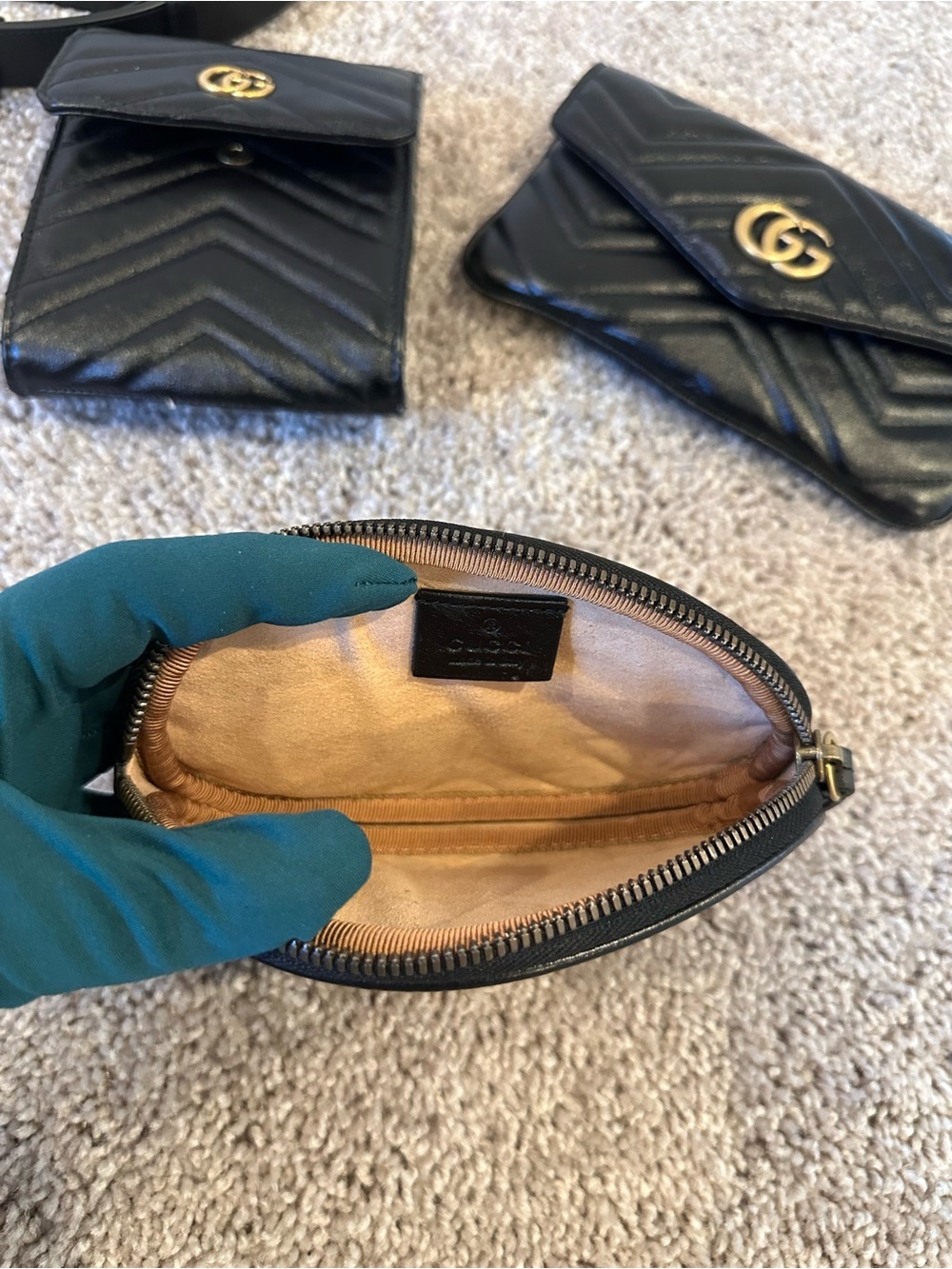 Gucci Black Matelassé Calfskin GG Marmont Triple Pouch Belt Bag -Size 85 - 34 - Picture 12 of 14